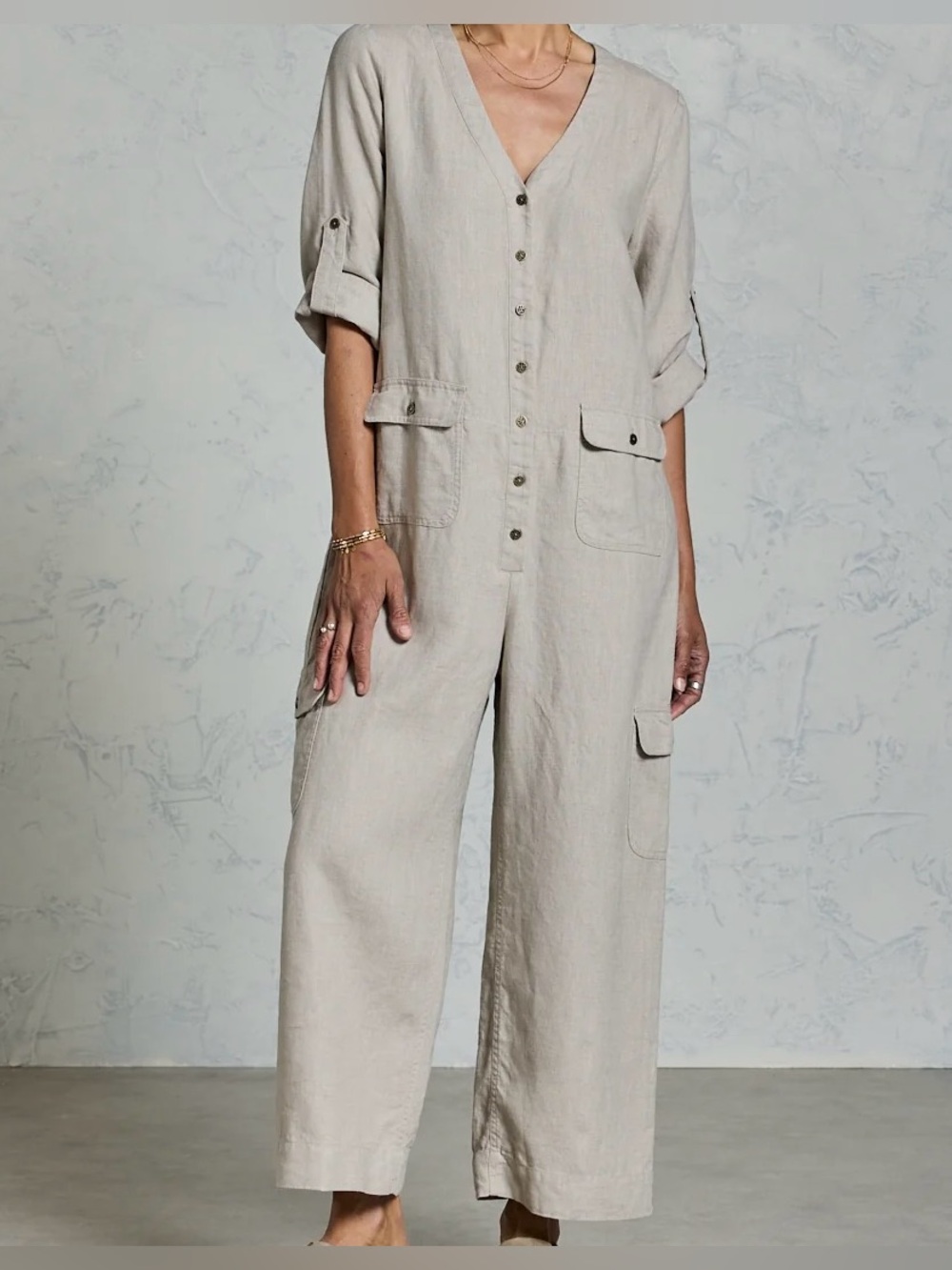 100% Linen Nomad The Label Mara French linen Jumpsuit - Flax